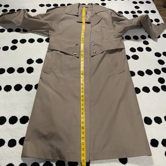 Vintage 80s 90s Khaki Long Beltless Classic Trench Coat Overcoat Raincoat - Picture 15 of 16